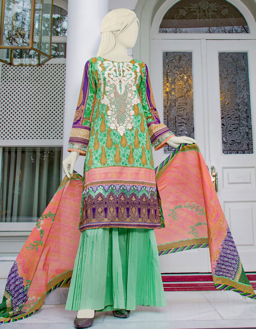 PISTASHO GREEN LAWN 3PC UNSTITCHED | JLAWN-S-US-21-225 PASTEL DUST