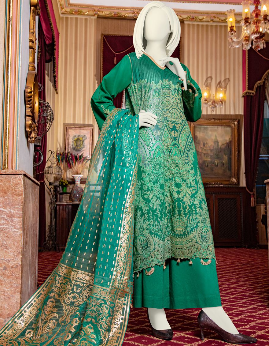 GOLDEN-GREEN LAWN 3PC UNSTITCHED | JLAWN-S-US-21-227 SOZ