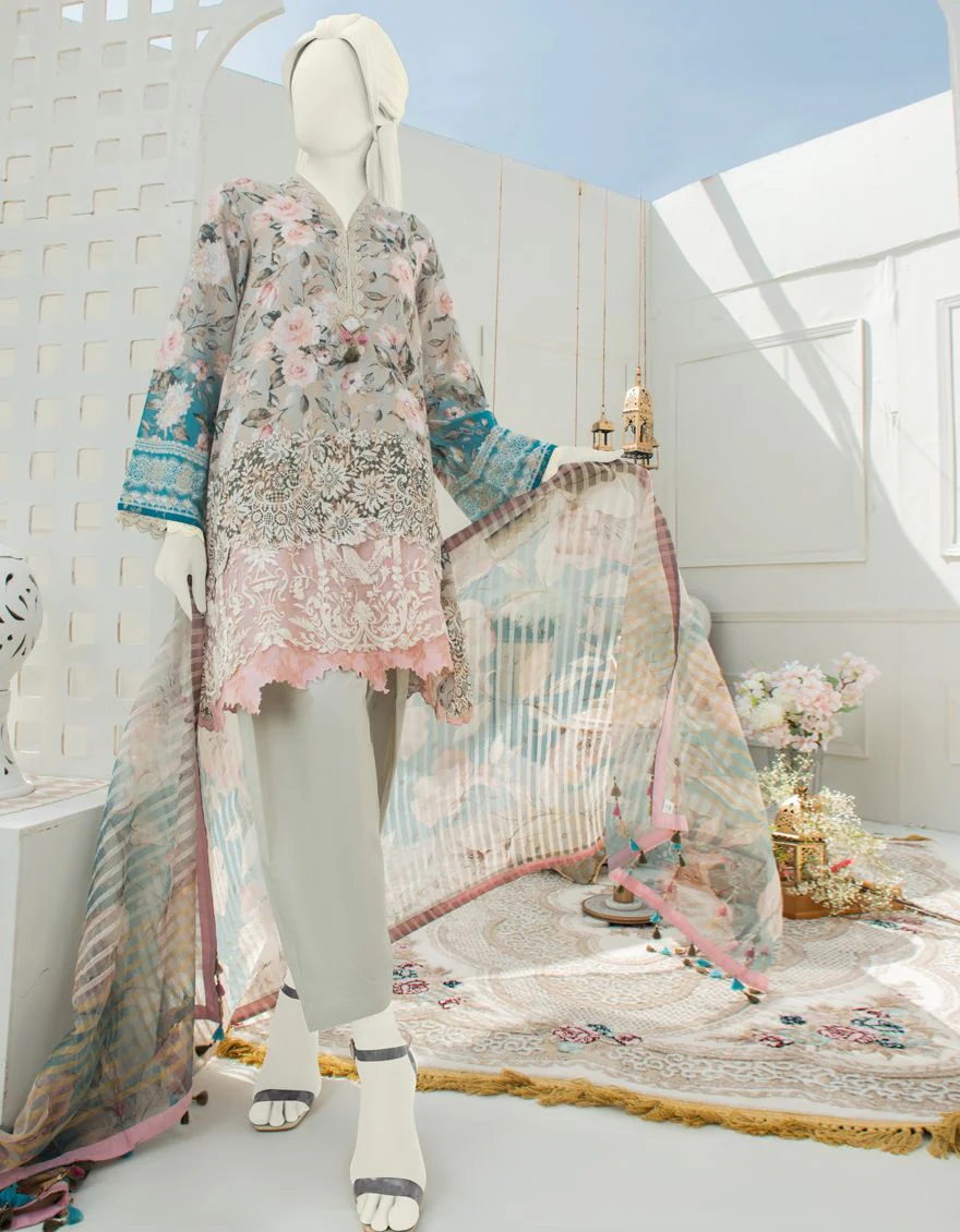 GREY-PINK LAWN 3PC UNSTITCHED | JLAWN-S-US-21-243 PIRAMIT