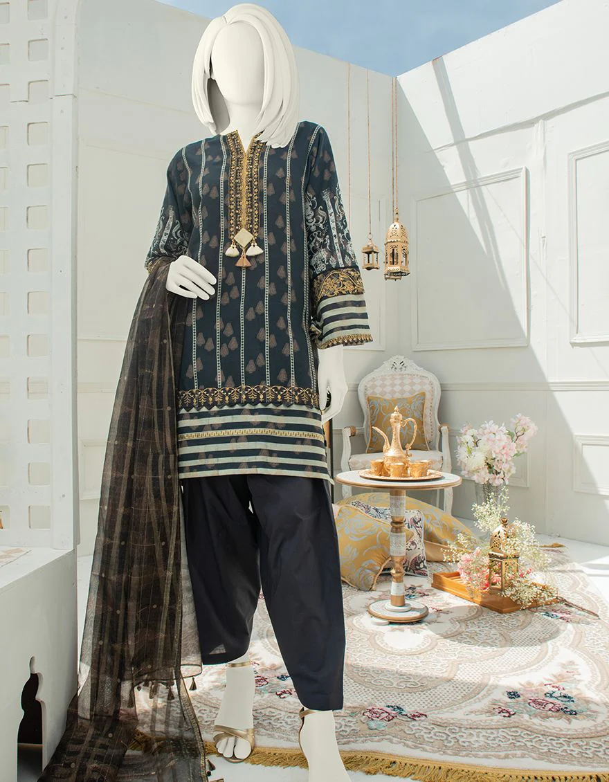 BLACK LAWN 3PC UNSTITCHED | JLAWN-S-US-21-248 ORKIDE