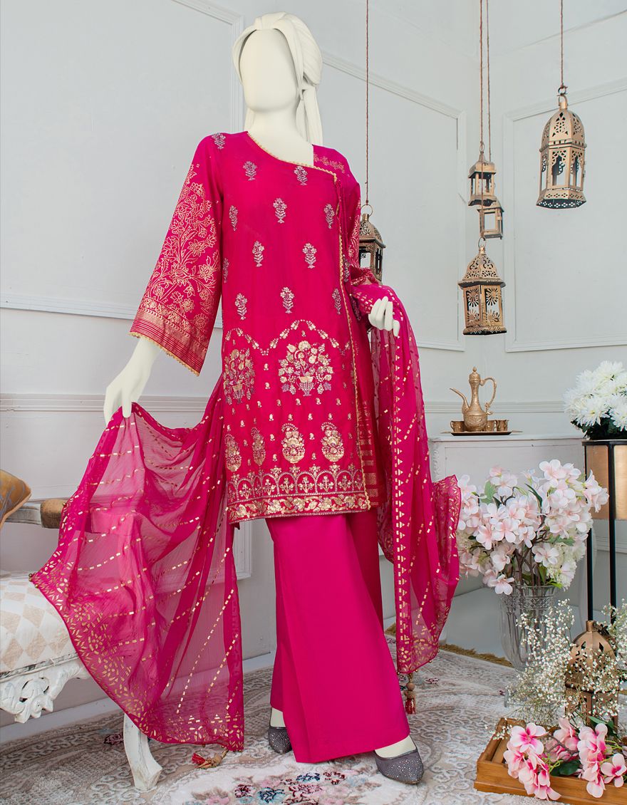 PINK JACQUARD 3PC UNSTITCHED | JLAWN-S-US-21-258 PINK