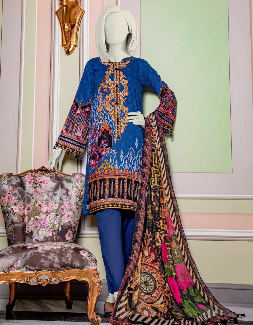 BLUE LAWN 3PC UNSTITCHED | JLAWN-S-US-21-729 LEGACY
