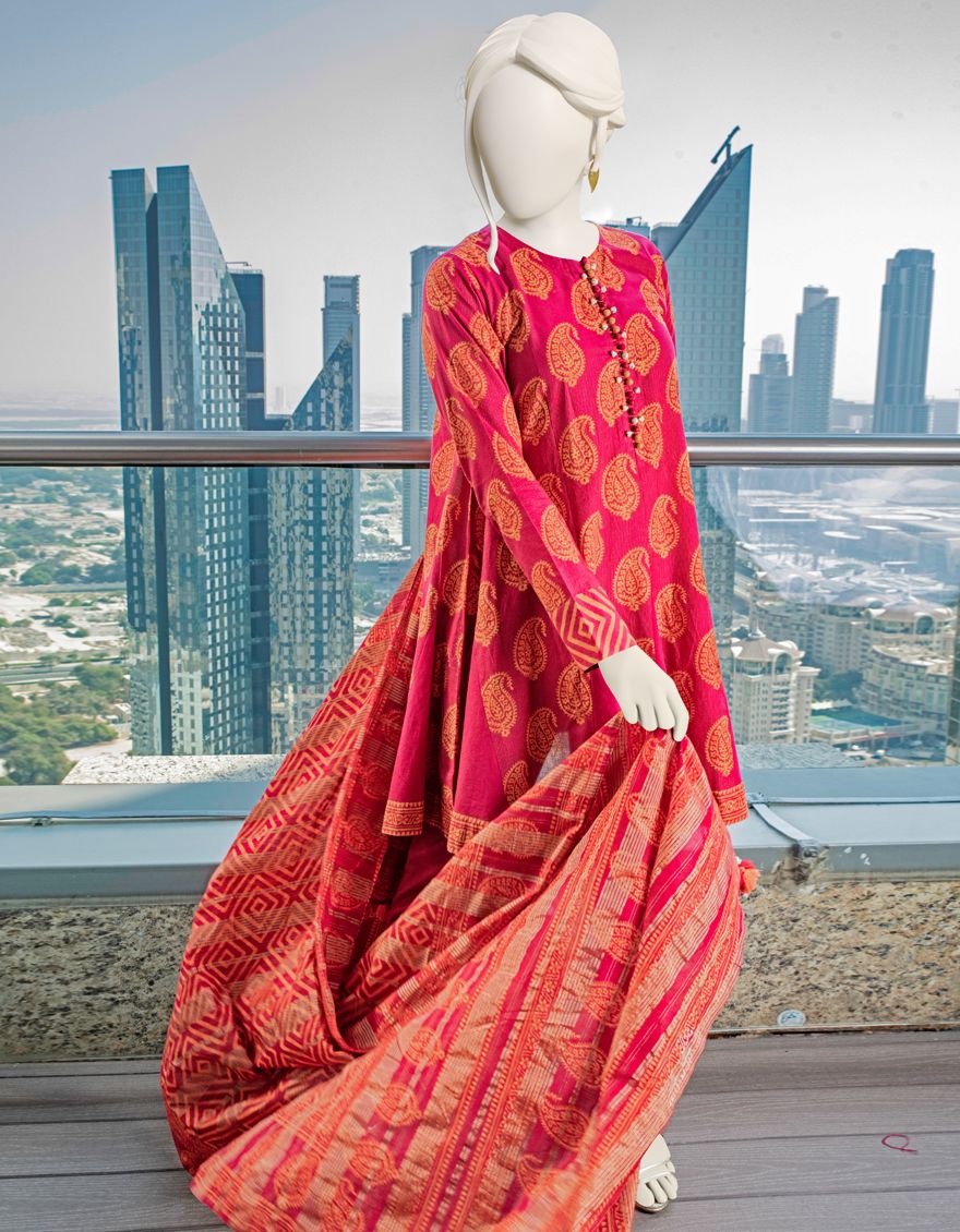 RED LAWN 3PC UNSTITCHED | JLAWN-S-US-22-028 ITSUKI