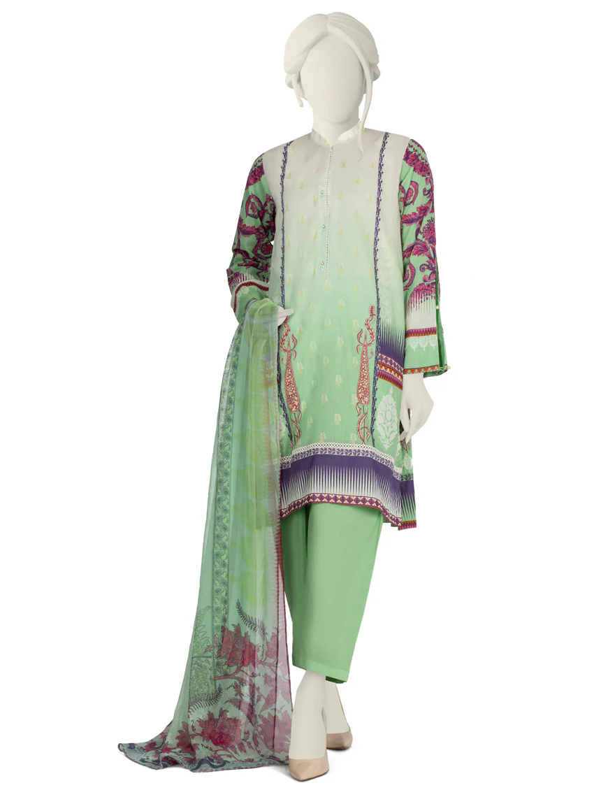 GREEN LAWN 3PC UNSTITCHED | JLAWN-S-US-22-032 FINE PINE