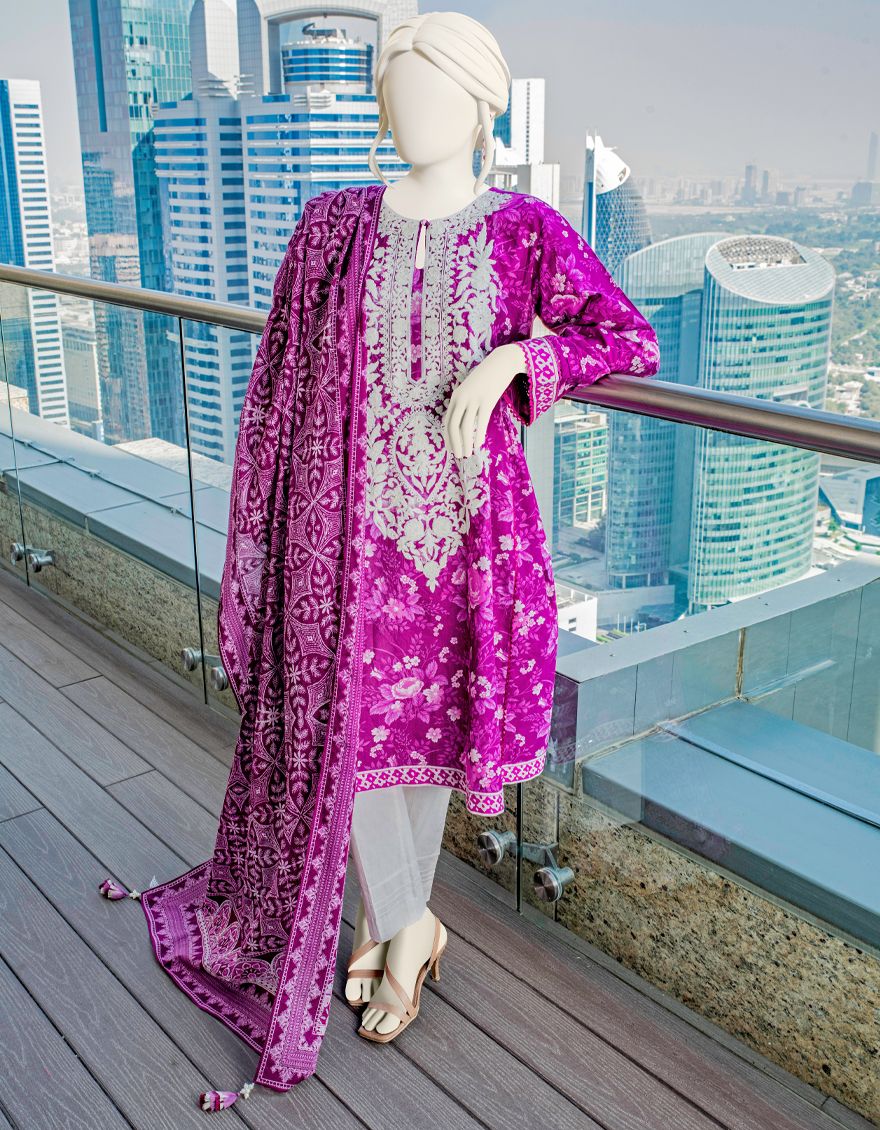 PURPLE LAWN 3PC UNSTITCHED | JLAWN-S-US-22-040 KAITO