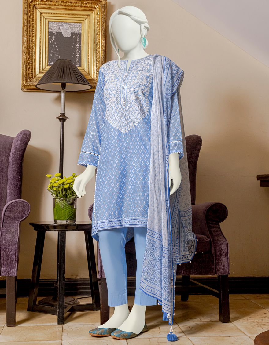 BLUE 3PC UNSTITCHED | JLAWN-S-US-22-058 BOTAN