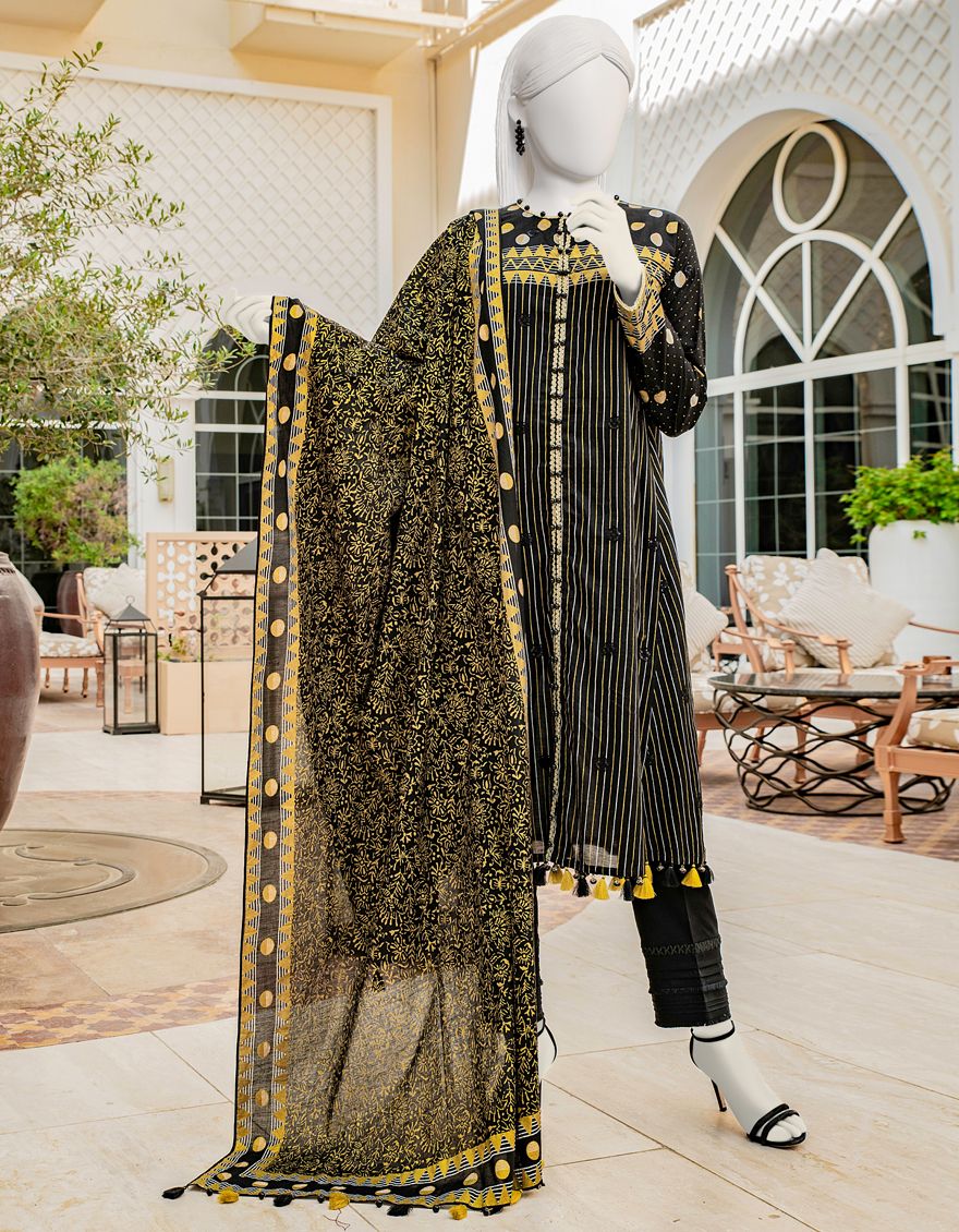 BLACK LAWN 3PC UNSTITCHED | JLAWN-S-US-22-065 TEHZEEB