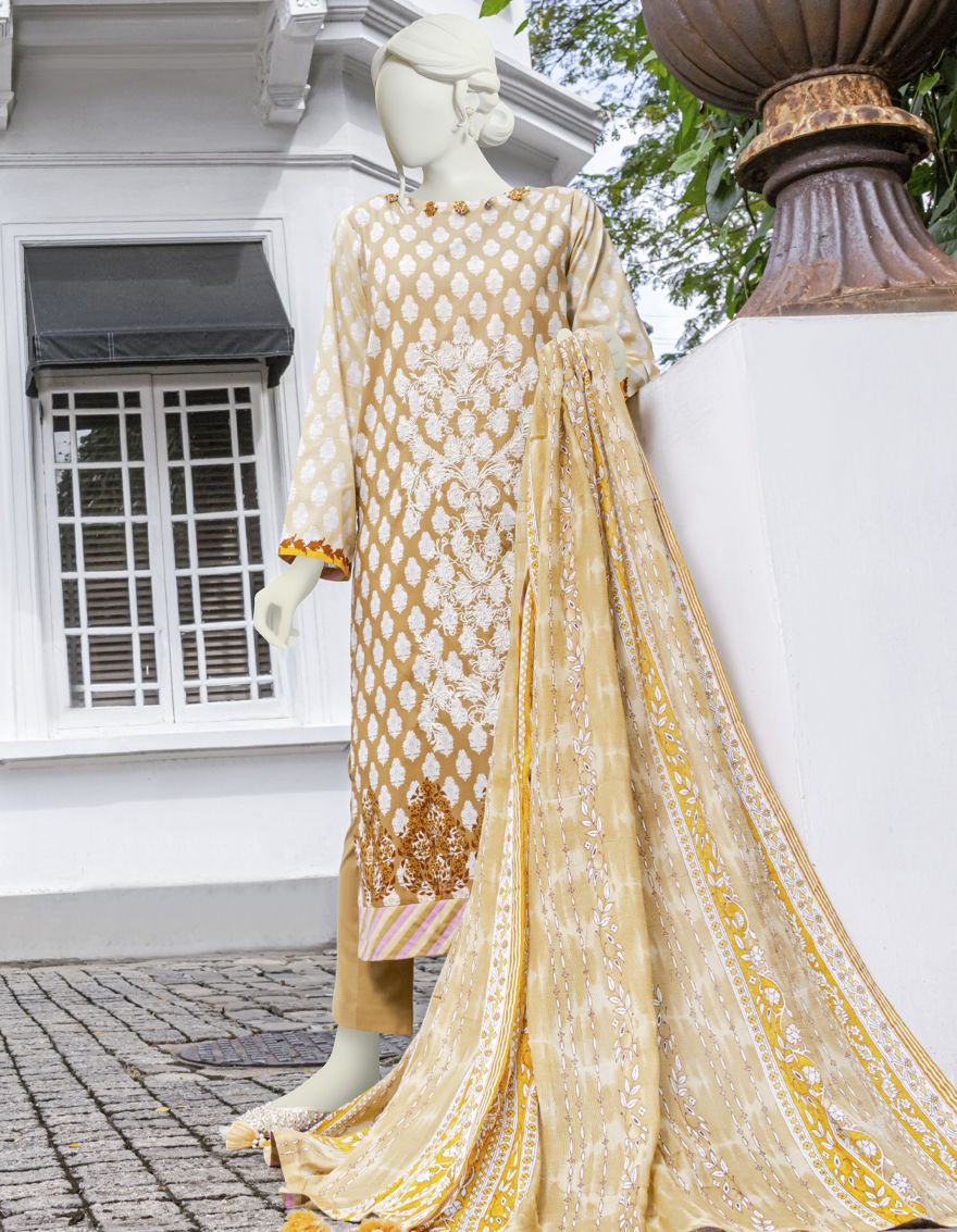 MUSTARD 3PC UNSTITCHED | JLAWN-S-US-22-145 EASTERN SPIRIT