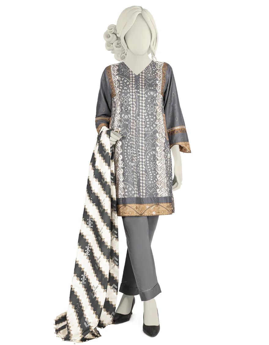 GREY LAWN 3PC STITCHED | JLAWN-S-US-22-226/S MIRAAL