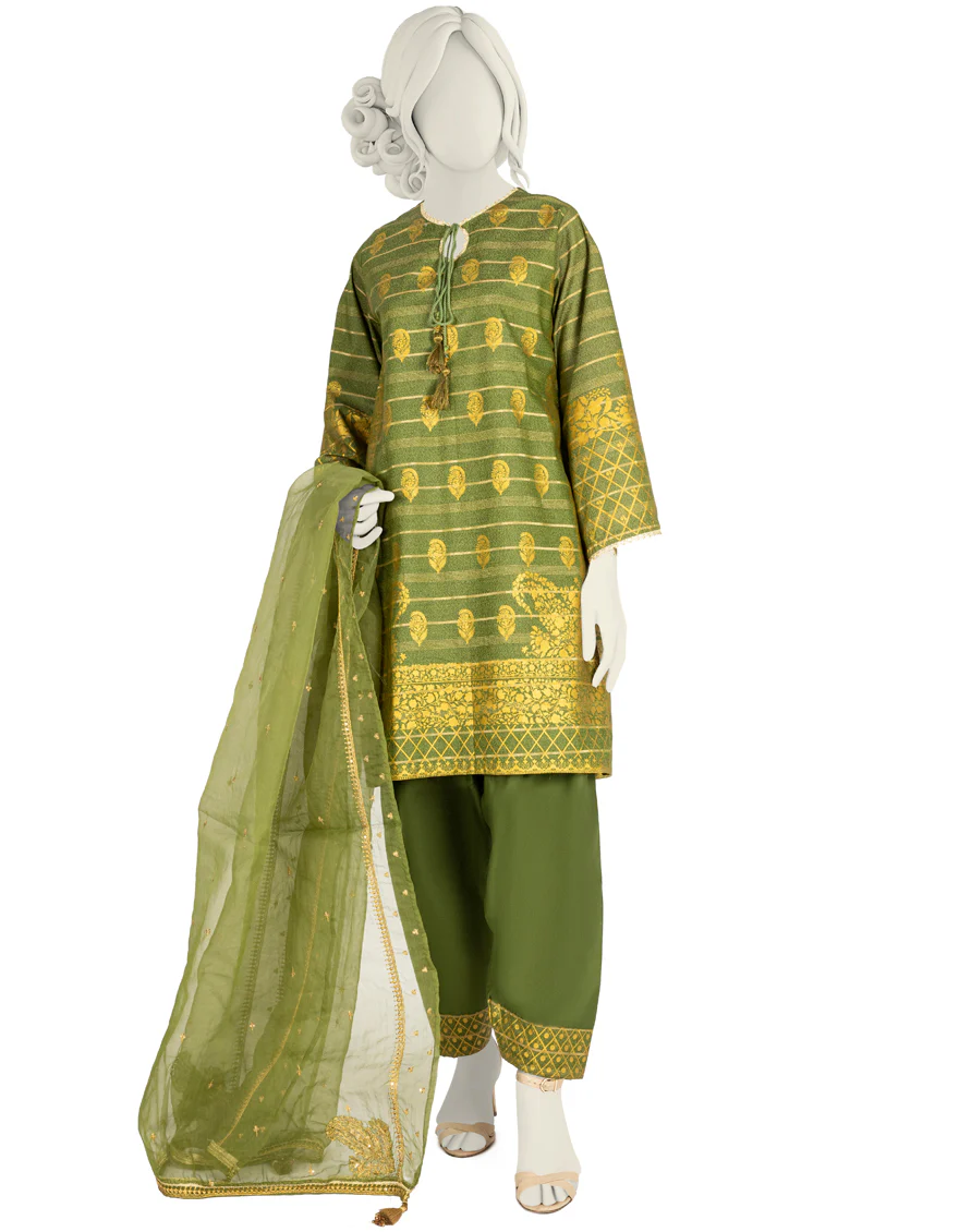 GREEN ZARI 3PC STITCHED | JLAWN-S-US-22-268/S LILLIAN