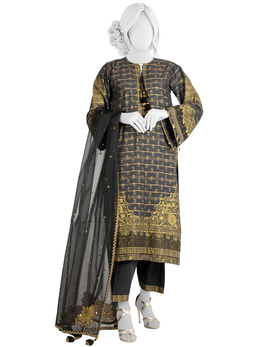 BLACK ZARI 3PC STITCHED | JLAWN-S-US-22-271/S AIBORZ