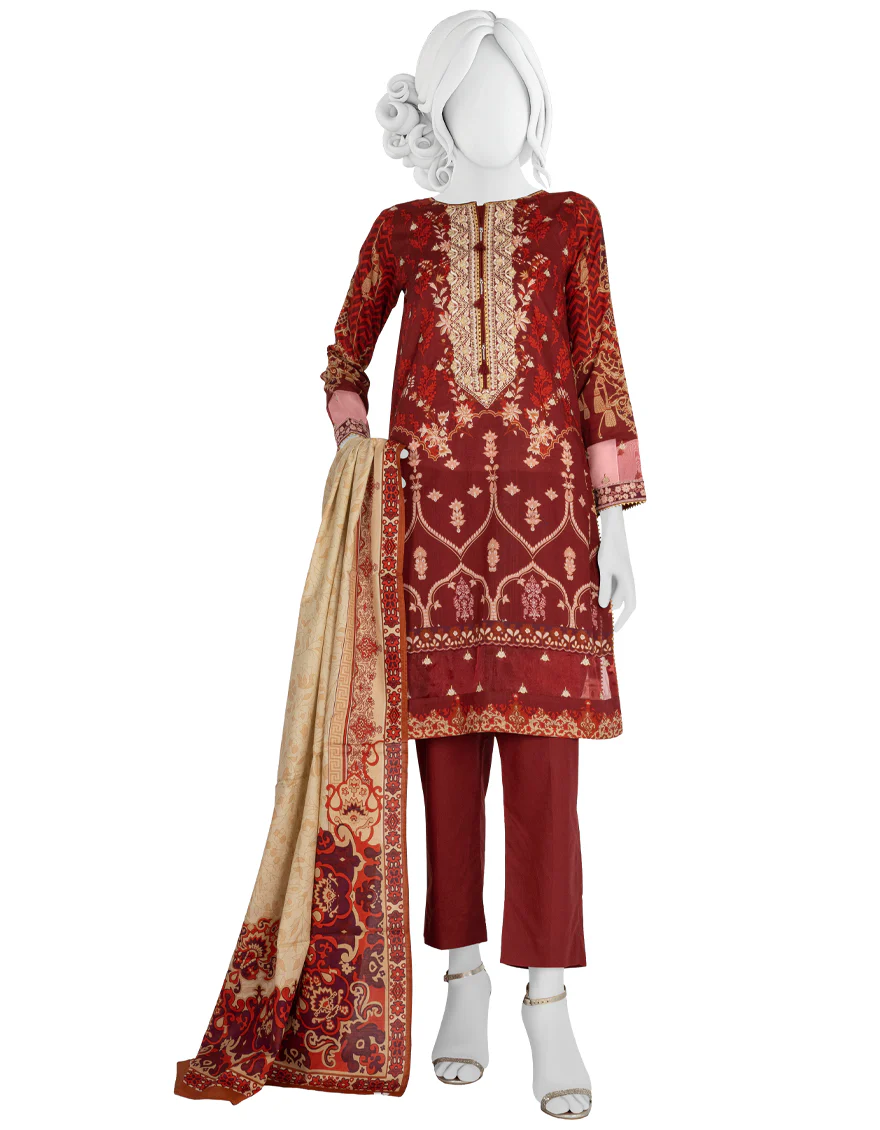 MAROON LAWN 3PC STITCHED | JLAWN-S-US-22-281/S MAROON