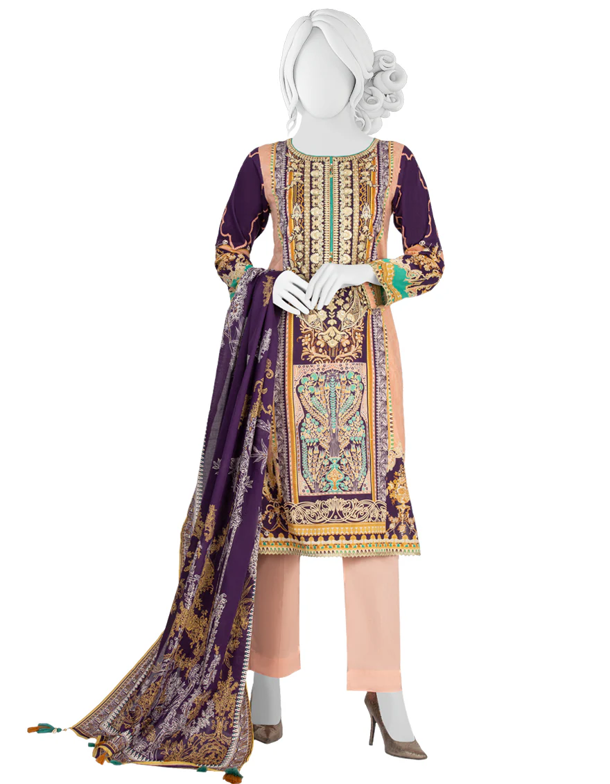 PURPLE-PINK LAWN 3PC STITCHED | JLAWN-S-US-22-282/S LILAC