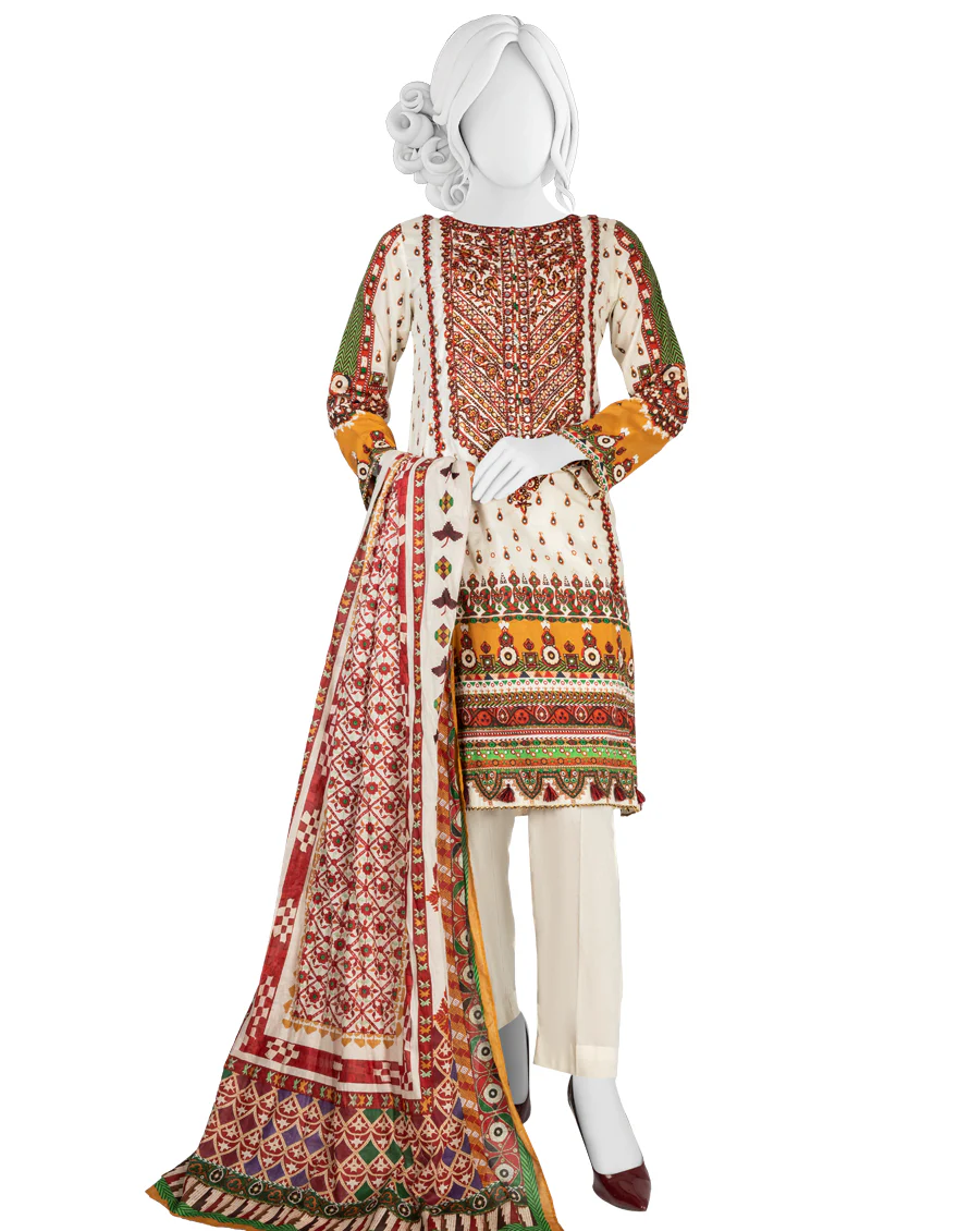 WHITE 3PC UNSTITCHED | JLAWN-S-US-22-283 GUJH