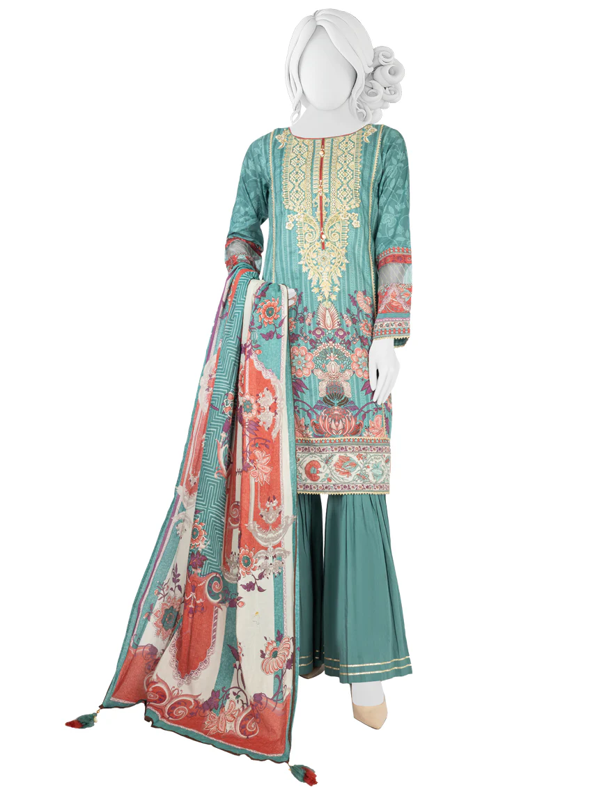 SEA GREEN LAWN 3PC STITCHED | JLAWN-S-US-22-285/S FLORAL JEWEL