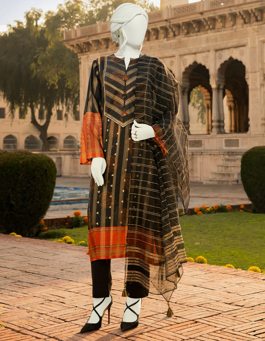 BLACK LAWN 3PC UNSTITCHED | JLAWN-S-US-22-348 WILLOW