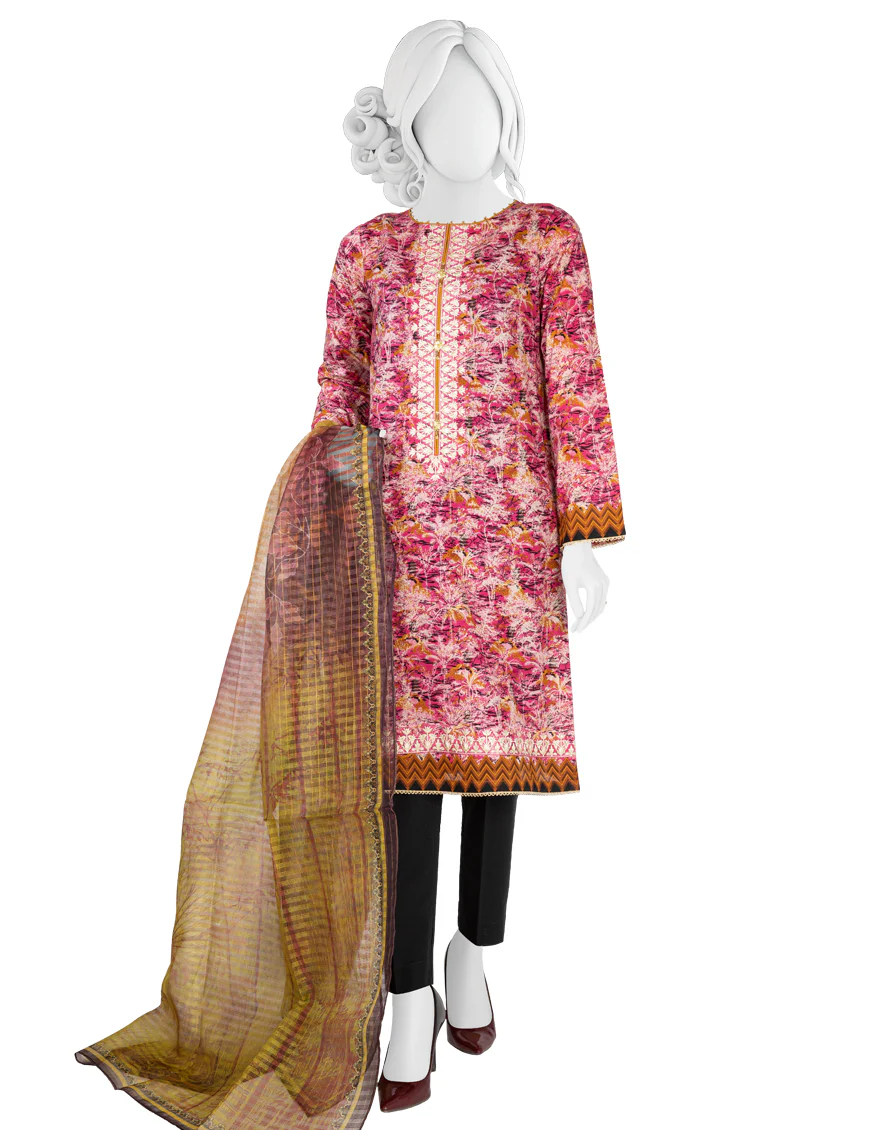 BLACK & PINK LAWN 3PC UNSTITCHED | JLAWN-S-US-22-381 AMETHYST (22-2023)