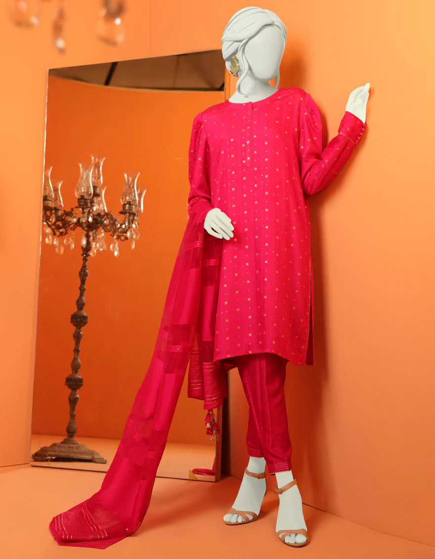 PINK JACQUARD 3PC STITCHED | JLAWN-S-US-22-441/S RANI