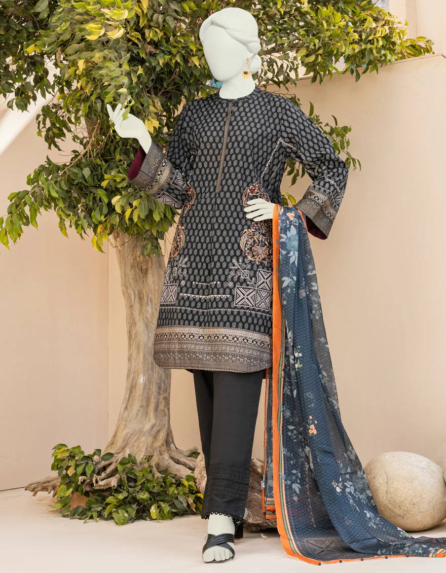 BLACK LAWN 3PC STITCHED | JLAWN-S-US-23-011/S BLEU
