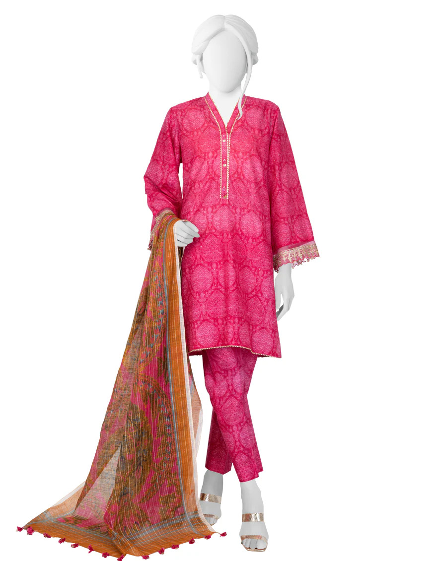 PINK LAWN 3PC UNSTITCHED | JLAWN-S-US-23-191 ISSAL