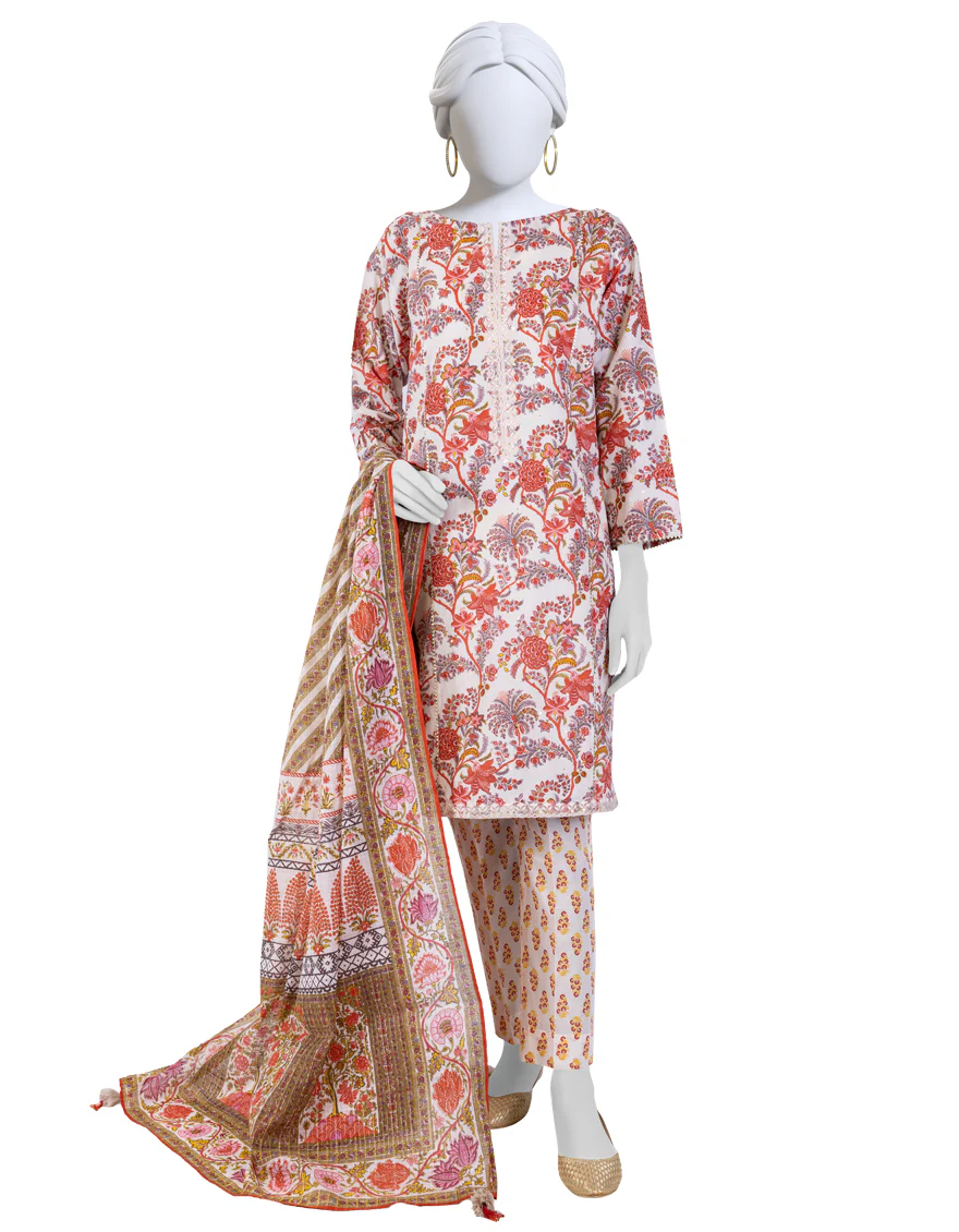 MULTICOLOR LAWN 3PC UNSTITCHED | JLAWN-S-US-23-196 UTHAL