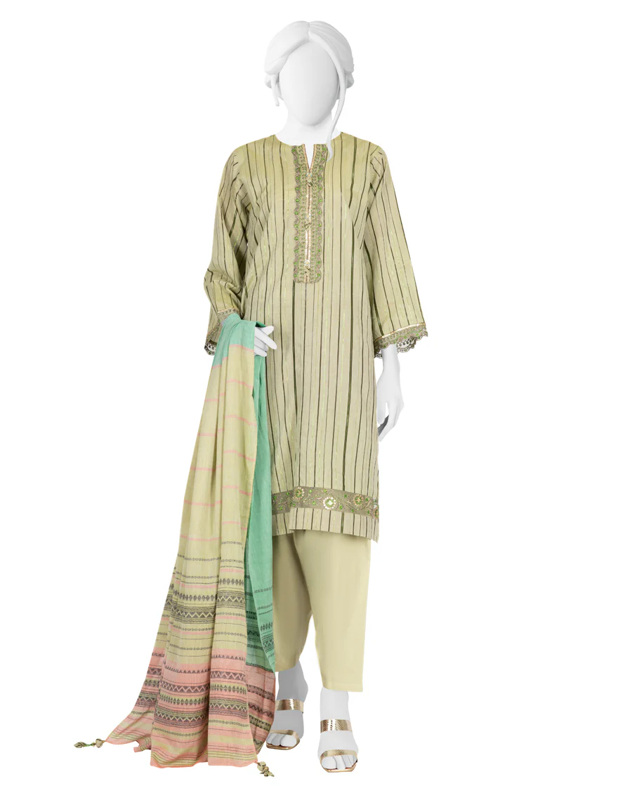 GREEN JACQUARD 3PC STITCHED | JLAWN-S-US-23-226/S GYASI-691