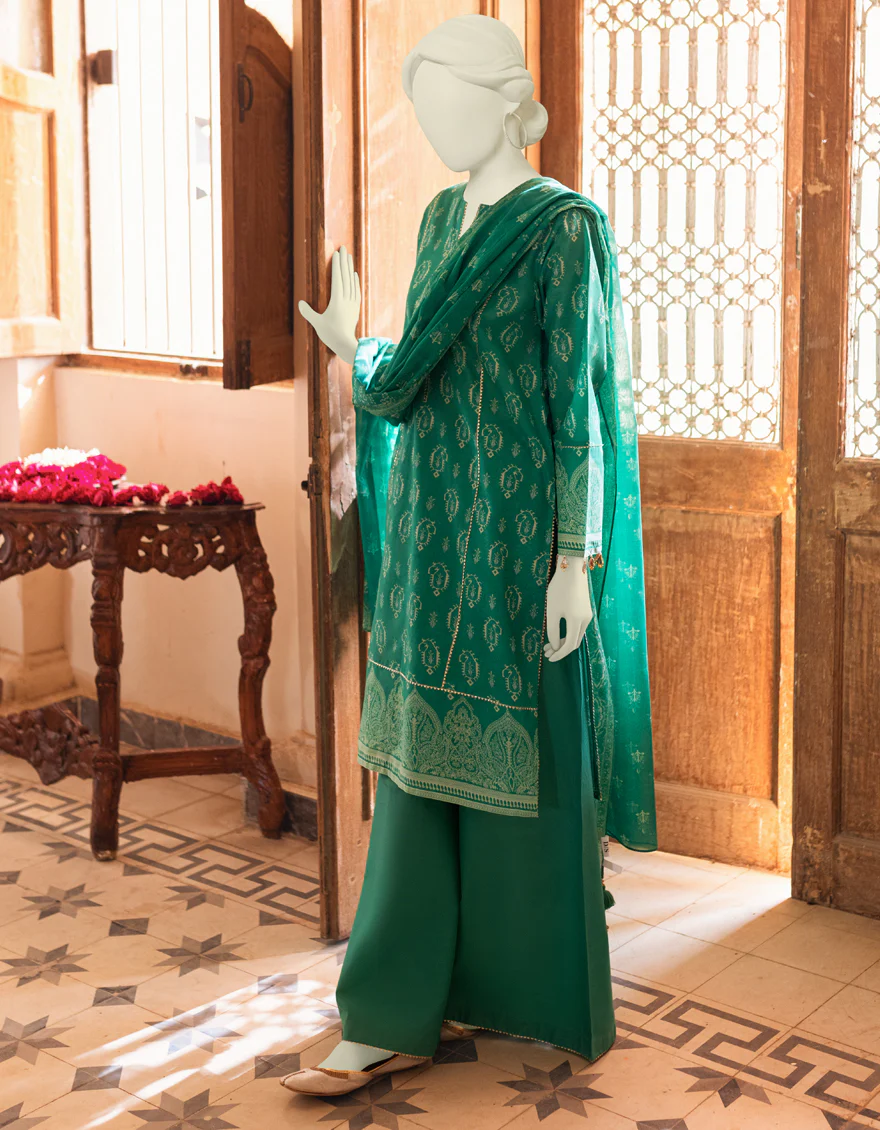 GREEN LAWN 3PC UNSTITCHED | JLAWN-S-US-23-335 CHANDINI
