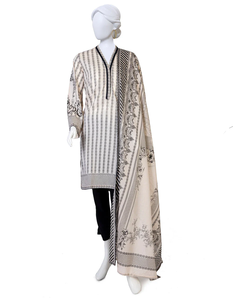 OFF WHITE 3PC UNSTITCHED | JLAWN-S-US-23-394 RIWAAJ-2