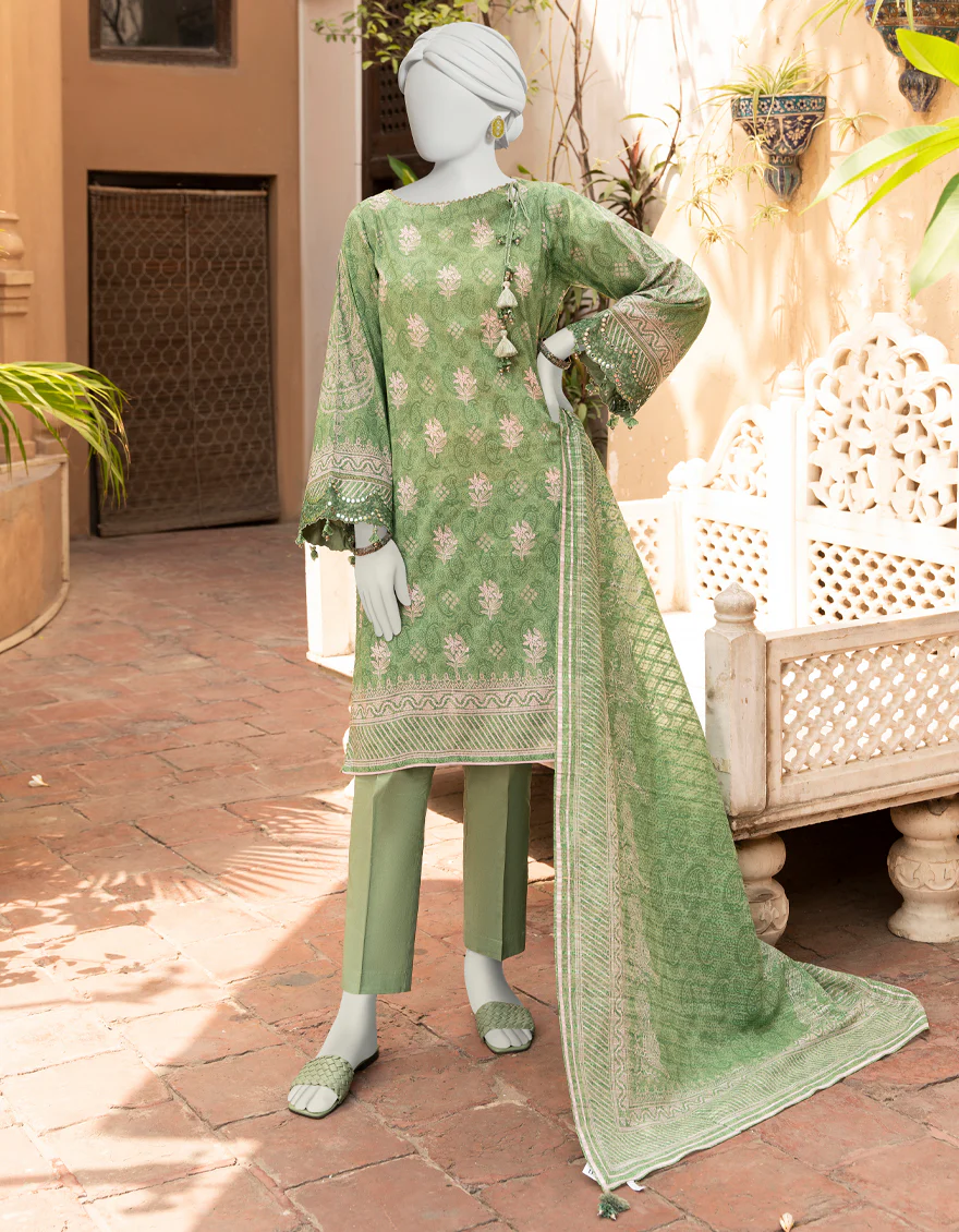 GREEN 3PC UNSTITCHED | JLAWN-S-US-23-438 SUBH-NAU-8