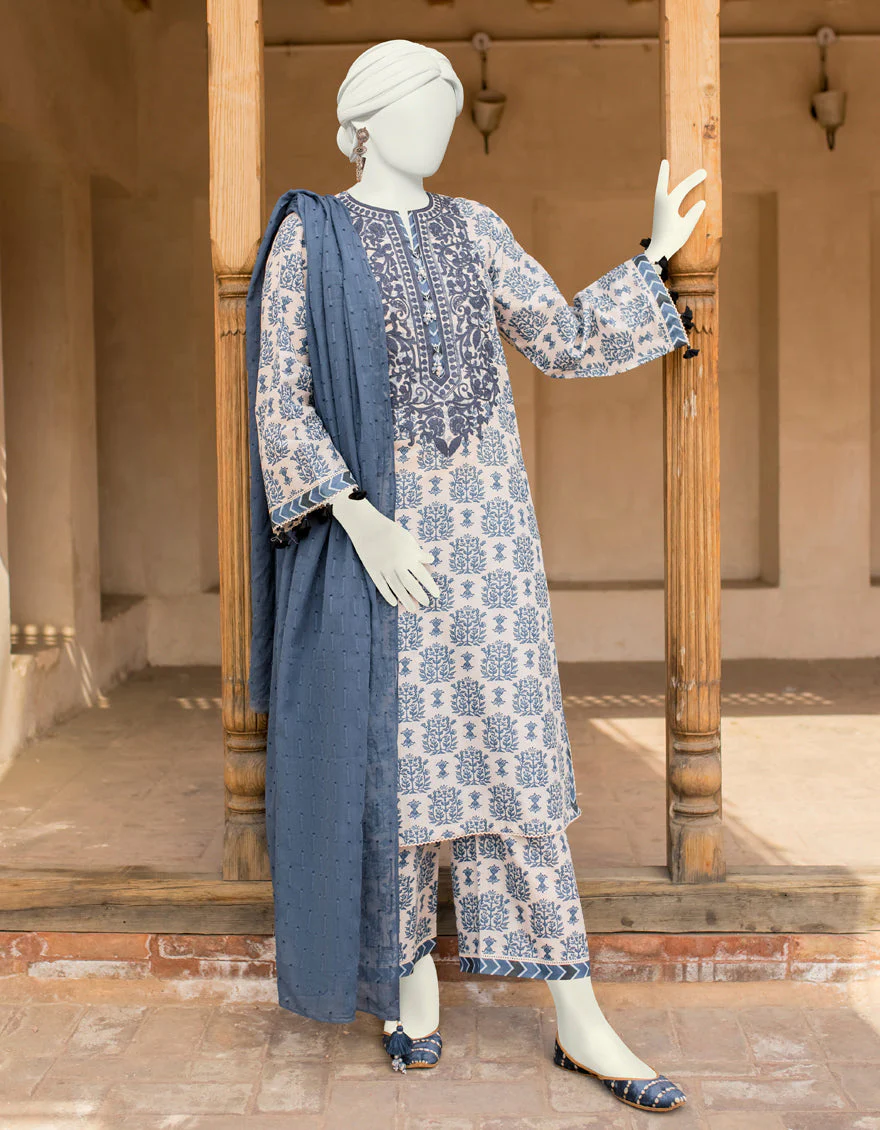 BLUE & WHITE 3PC UNSTITCHED | JLAWN-S-US-23-475 GULRUKH-1
