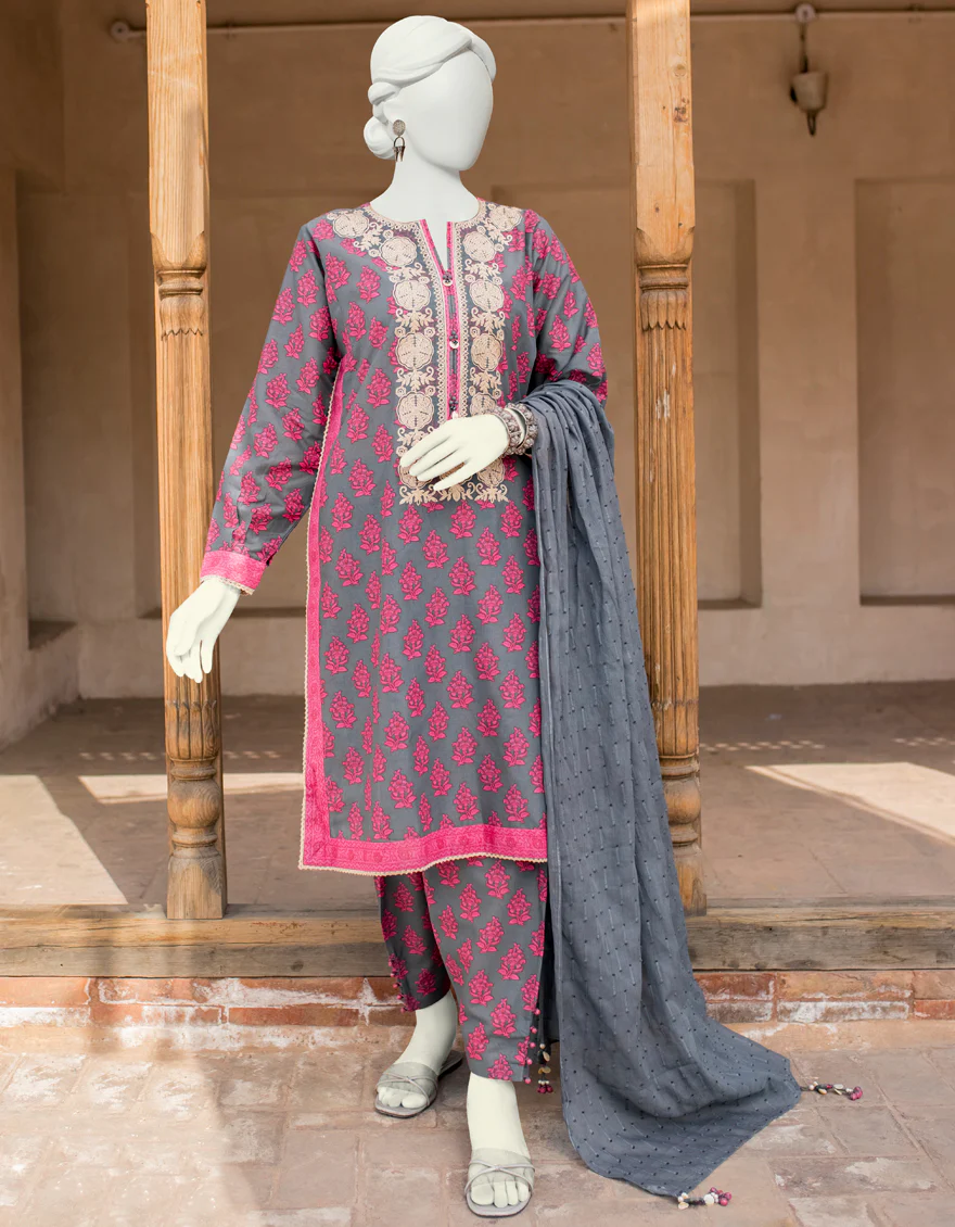 TEAL GREEN LAWN 3PC UNSTITCHED | JLAWN-S-US-23-477 GULRUKH-3
