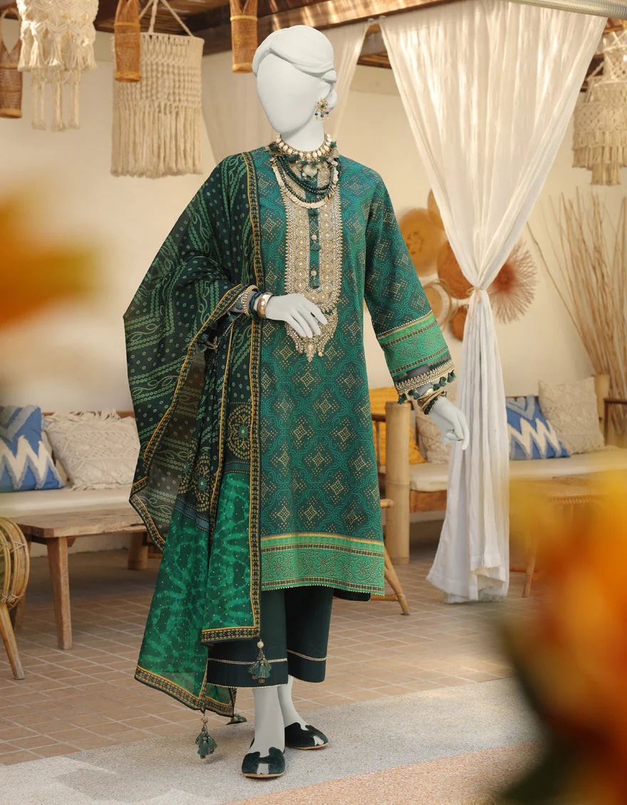 GREEN 3PC UNSTITCHED | JLAWN-US-24-068