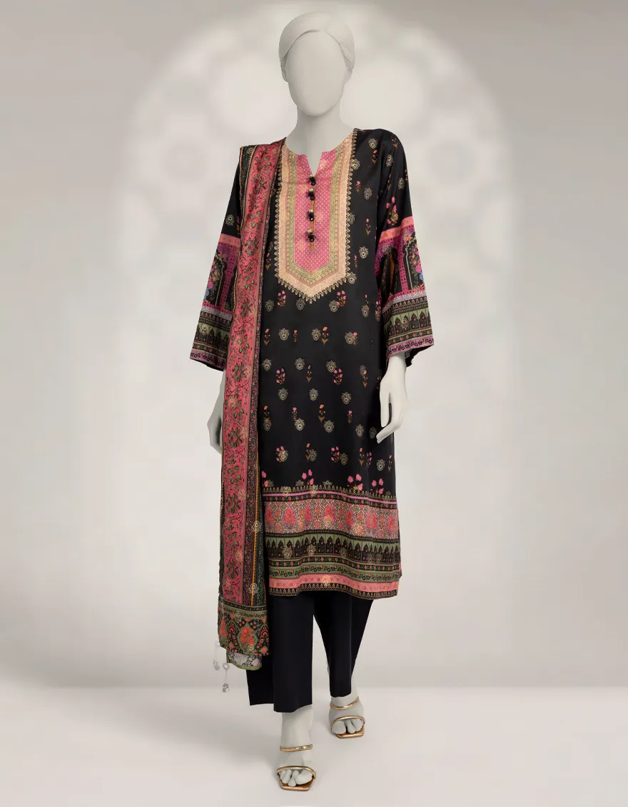 BLACK JACQUARD 3PC STITCHED | JLAWN-W-25-309/S MUGHAL BAGH-01