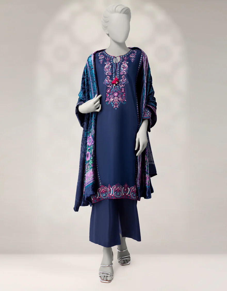 BLUE MAPLE SILK 3PC STITCHED | JLAWN-W-25-338/S BOLD PALACHI-02