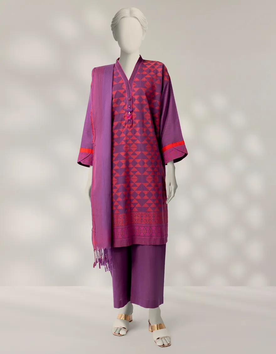 PURPLE JACQUARD 3PC STITCHED | JLAWN-W-25-355/S RALLI-07