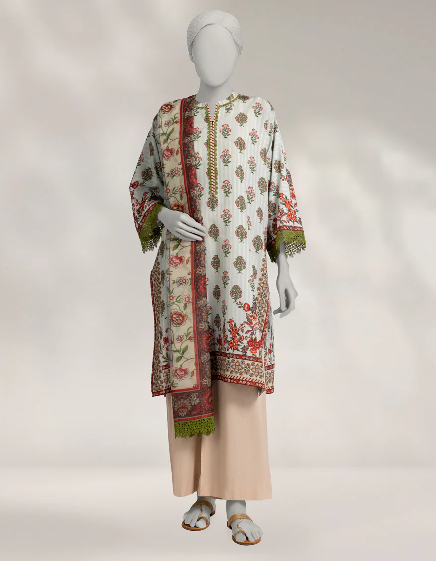 GREEN DOBBY 2PC UNSTITCHED | JLAWN-W-JDS-25-1195 FLORAL ART-1