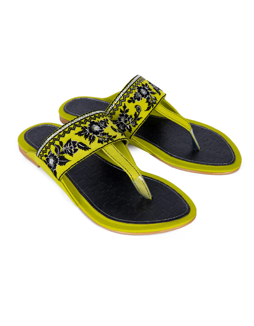 GREEN SILK CHAPPAL | JLFWC-24-1268 FB/TROPICAL-2