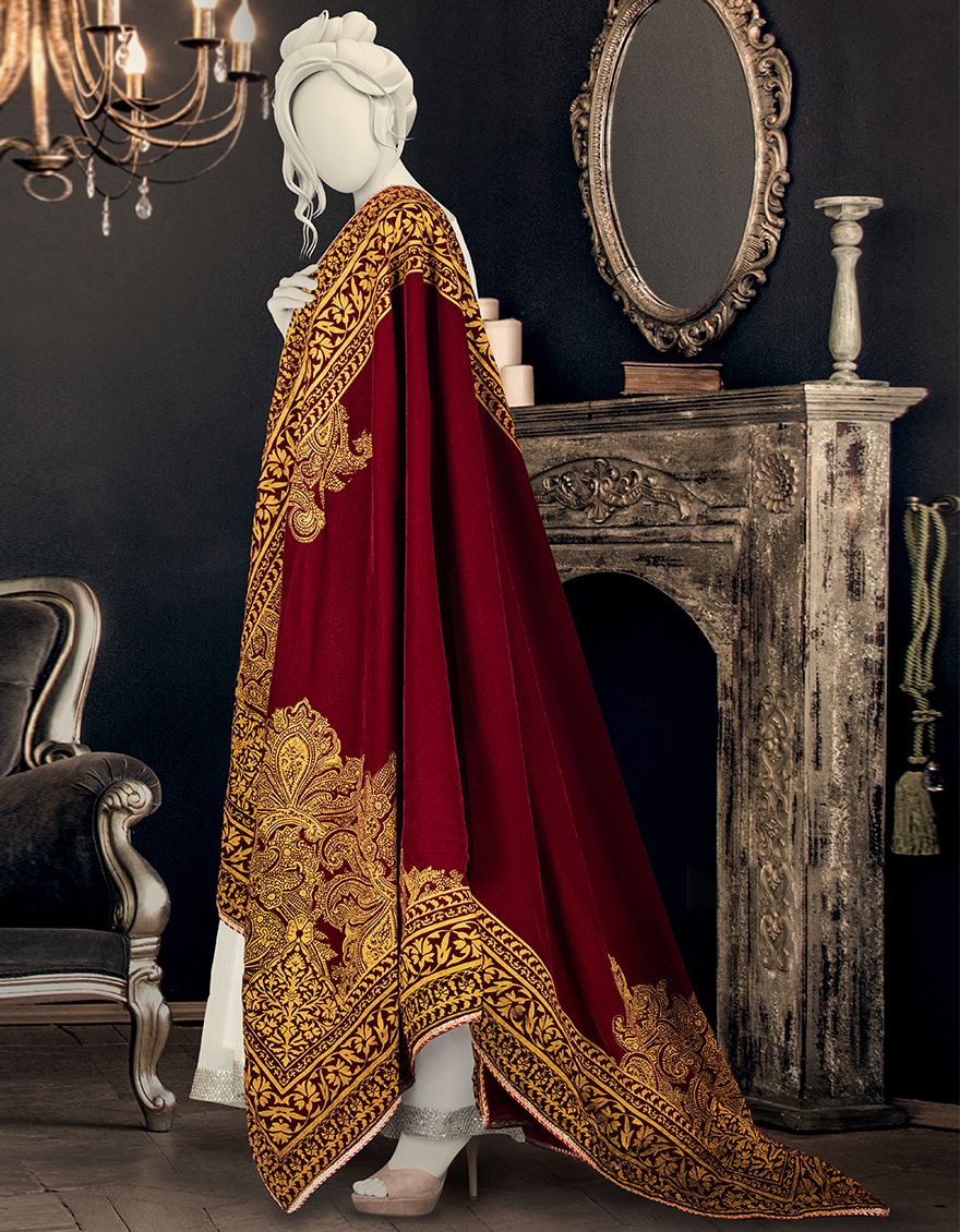 MAROON SHAWL | JSH-SHW-US-19-177 FB/DOUBLE DIAMOND