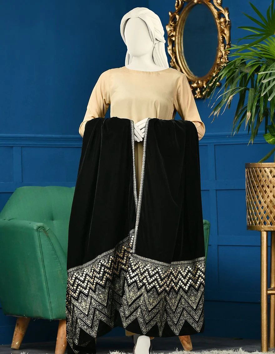 BLACK VELVET SHAWL | JSH-SHW-US-21-227 FB/FF-328