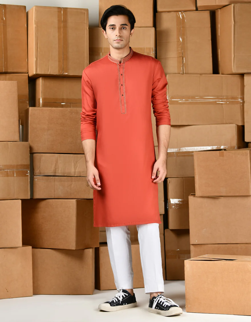 ORANGE BLENDED KURTA | JTK-A-39146/S24/JJ9323-SF
