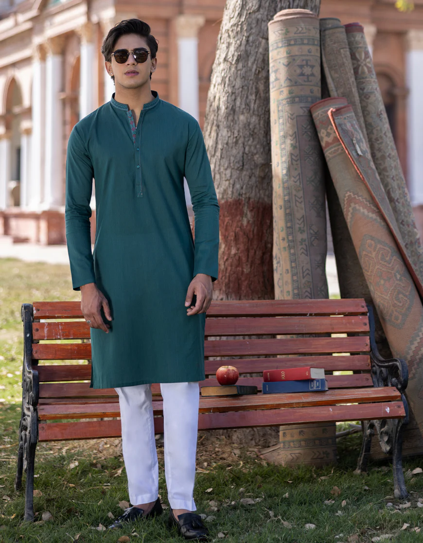 BOTTLE GREEN COTTON KURTA | JTK-A-US-41240/S23/JJ7636-CL