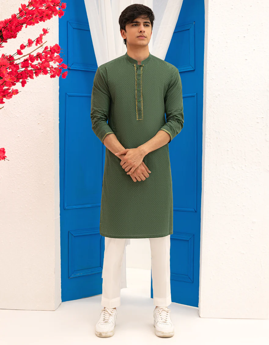 GREEN COTTON KURTA | JTK-S-50134/S25/JJ97