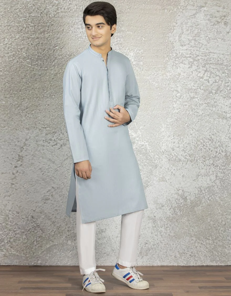 ASH BLUE COTTON KURTA | JTK-S-US-35886/S22/JJ7611-CL