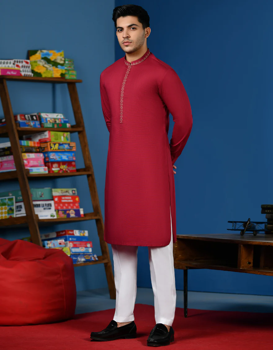 DULL RED COTTON KURTA | JTK-W-34564/S23/JJ8673-SF