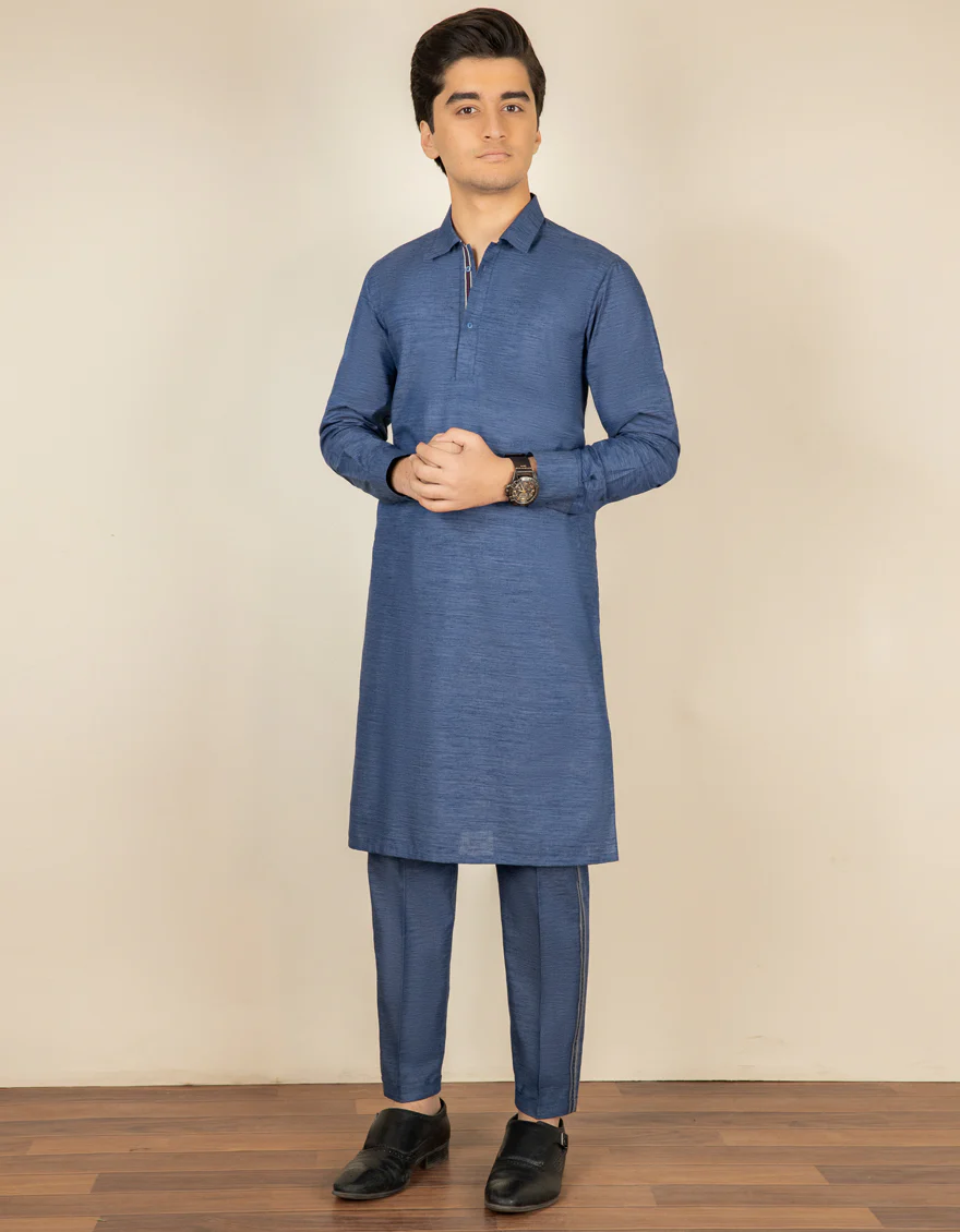 TEEN BLUE BLENDED KURTA TROUSERS | JTKP-S-US-38470/S22/JJ7620-CL