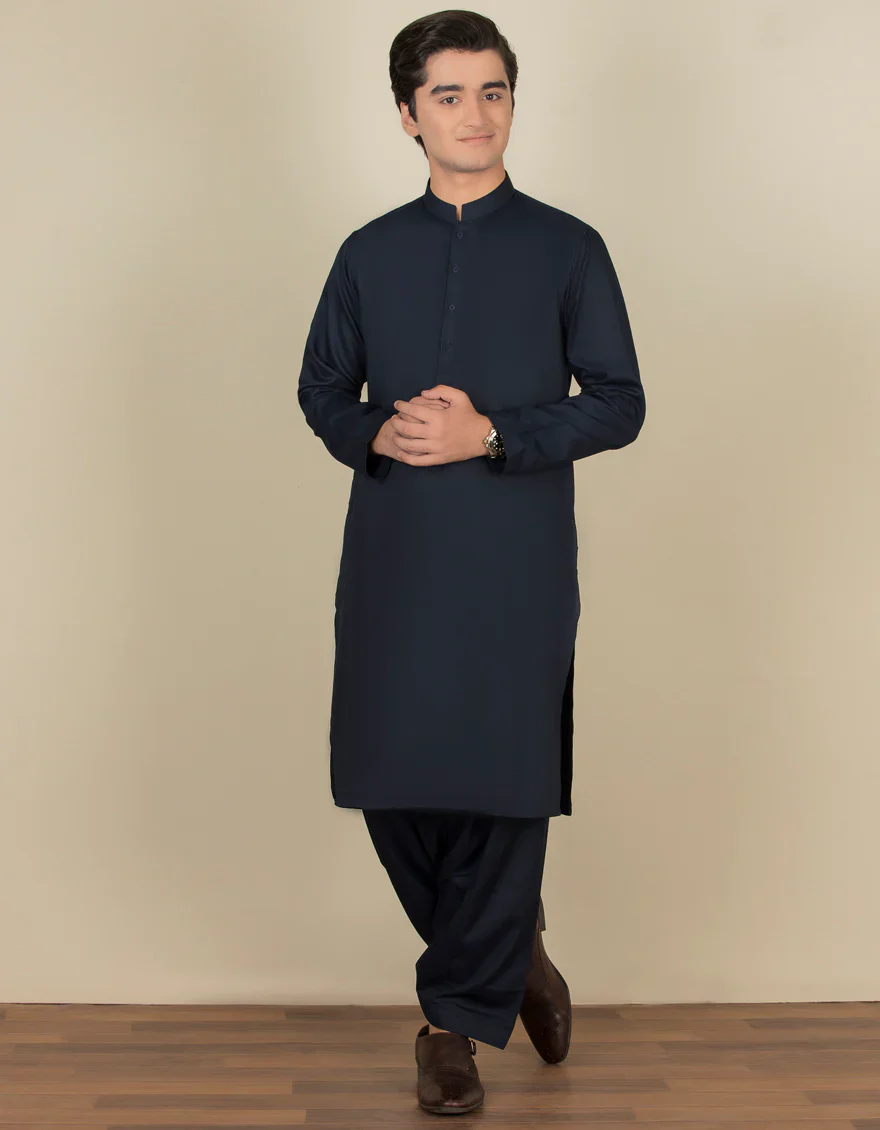 NAVY BLUE BLENDED KAMEEZ SHALWAR | JTKS-A-40199-R15-AP/S25/JJ9772-PN