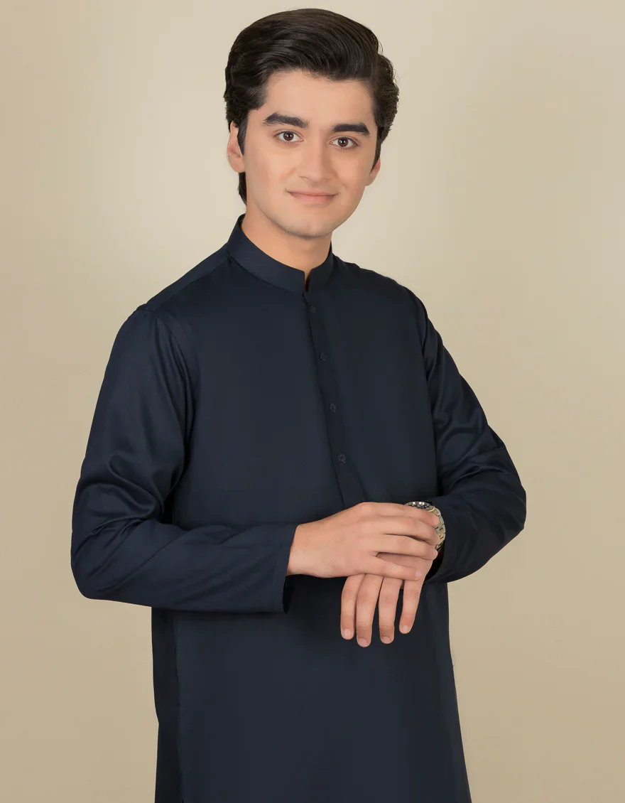 NAVY BLUE BLENDED KAMEEZ SHALWAR | JTKS-A-40199-R15-AP/S25/JJ9772-PN - Image 2