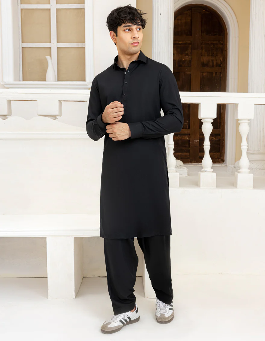 BLACK BLENDED KAMEEZ SHALWAR | JTKS-A-50105/S25/JJ9814-PN