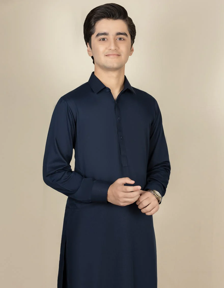 NAVY BLUE BLENDED KAMEEZ SHALWAR | JTKS-S-US-40198-R4-AP/S23/JJ8733-PN - Image 2