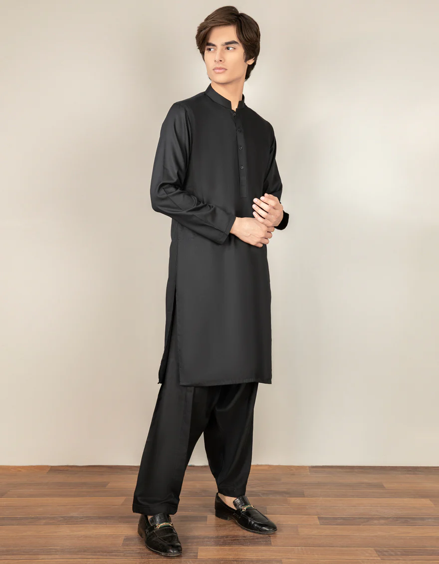 BLACK BLENDED KAMEEZ SHALWAR | JTKS-S-US-40200-R2-AP/S22/JJ8226-PN